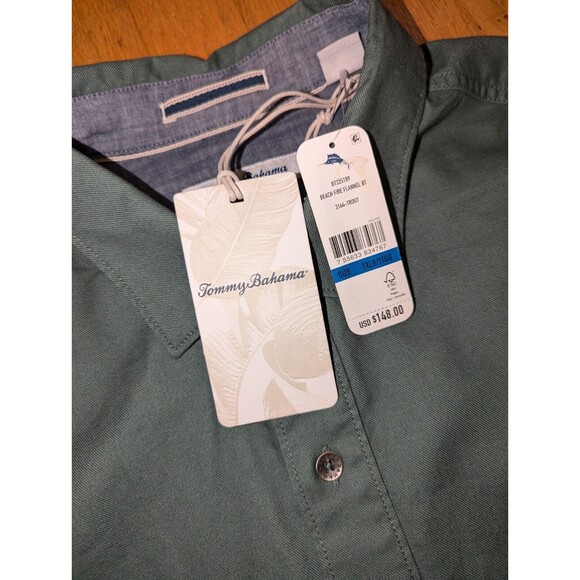 NWT Tommy Bahama Men XL Big 1XB Button Shirt Beach Fire Flannel Trout Green $148 - Picture 5 of 8